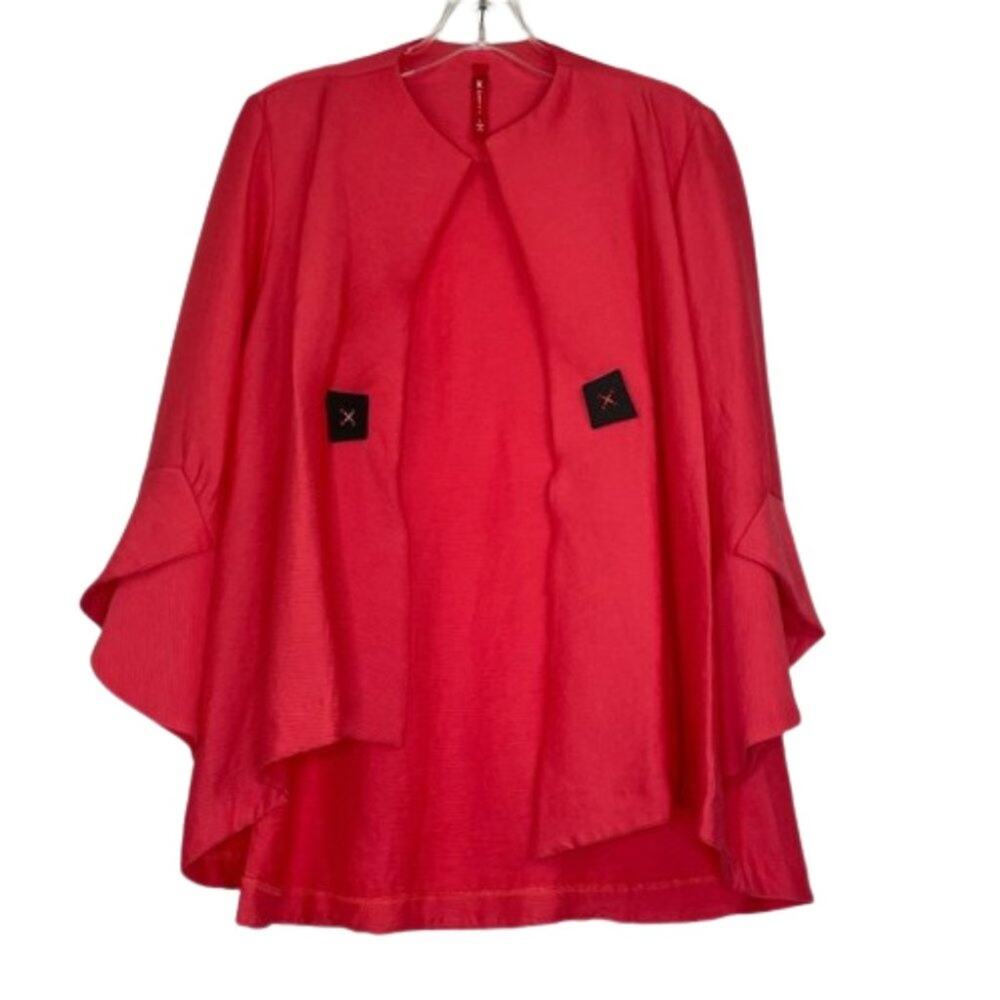 IC by Connie K salmon pink ribbed cardigan bell sleeves size Large